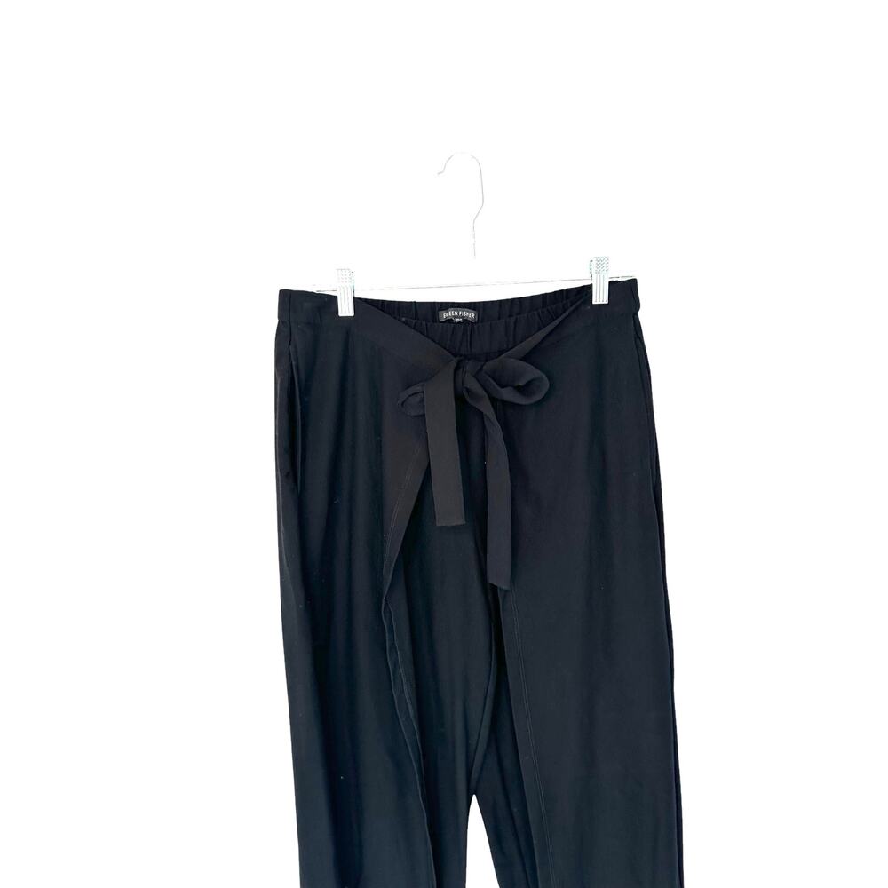 Eileen Fisher‎ Black Basic Pull On Stretch Crepe Tie Front Wide Leg Crop Pants